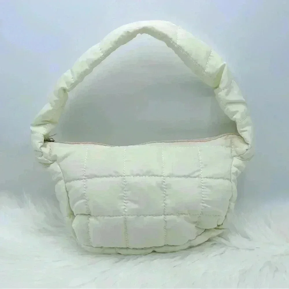Woman’s Cloud Feel Puffer Quilted Shoulder Bag in Cream White - Picture 6 of 7